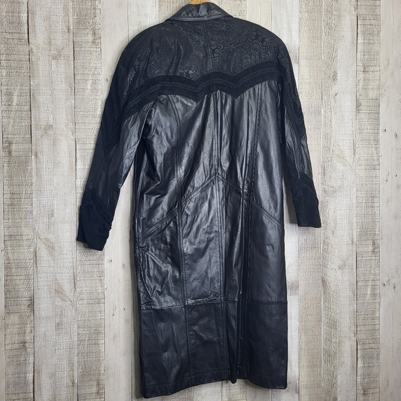Winlet Long Leather Jacket. Black Paisley Size Small. - Picture 10 of 16